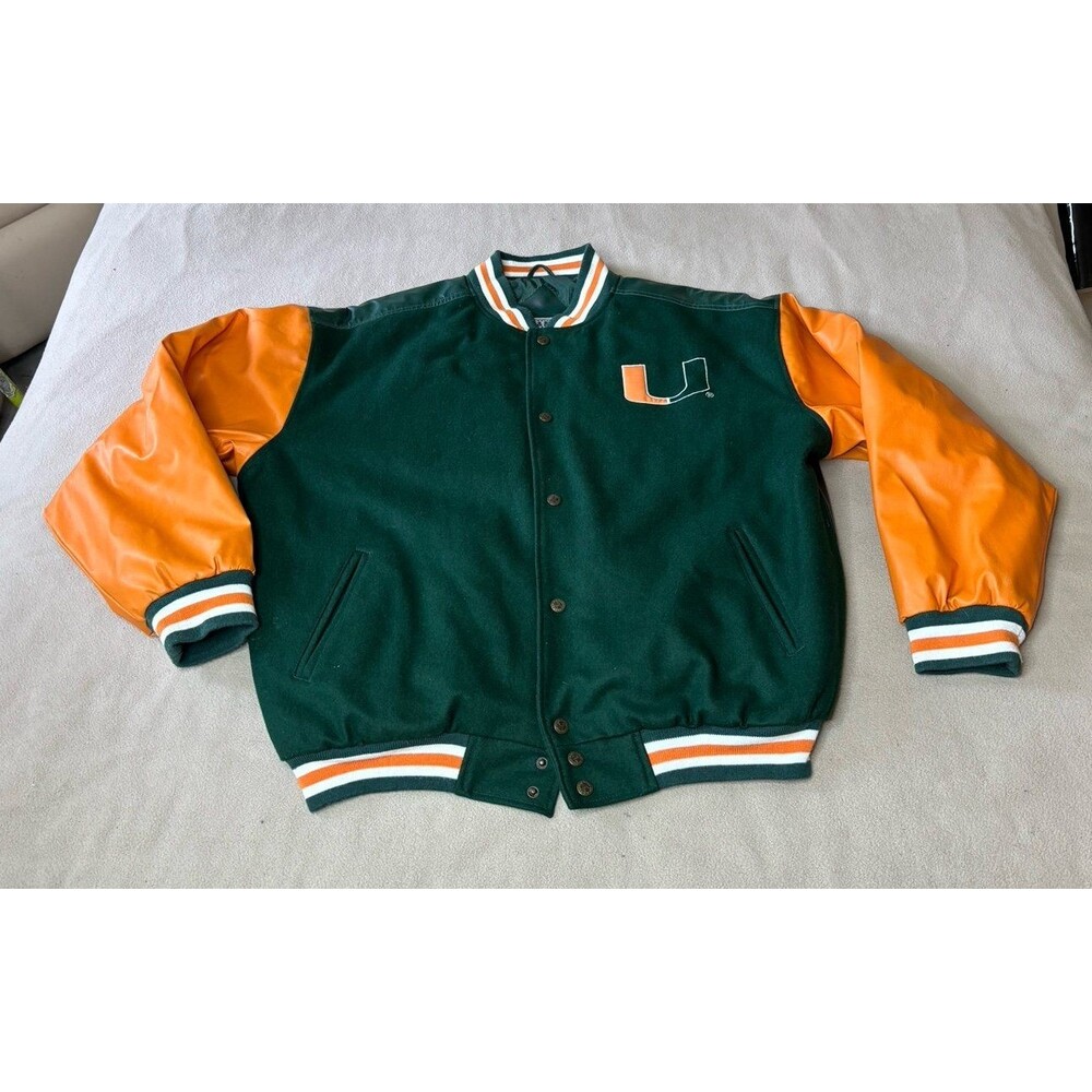 Vintage Steve & Barrys Miami Hurricanes Varsity Jacket Mens L Letterman Wool